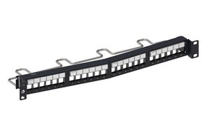 Shielded Recessed Angled Discrete Distribution Module Panel, SL, 1U, 24 port, Black