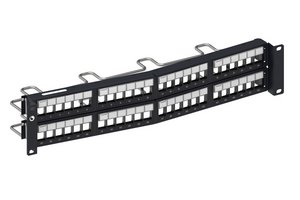 Shielded Recessed Angled Discrete Distribution Module Panel, SL, 2U, 48 port, Black