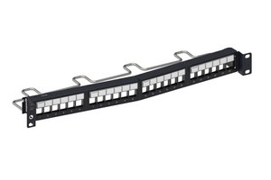 Unshielded Recessed Angled Discrete Distribution Module Panel, SL, 1U, 24 port, Black