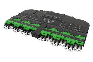 EHD LL Singlemode MPO-12 distribution module, 24LC/APC to 2x12f MPOs unpinned, dust plugs
