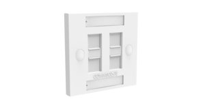 Faceplate Kit, universal, four ports, British Standard style, shuttered, white