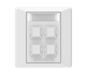 Faceplate Kit, universal, four ports, British Standard style, unshuttered, white