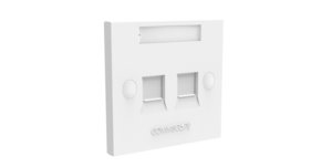 Faceplate Kit, universal, two ports, British Standard style, shuttered, white