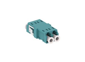 Fiber Optic Duplex Adapter, Multimode LC/UPC, OM3/OM4, aqua, flangeless