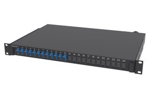 Fiber Optic Termination/Splice Panel, 1U, 19 in, 12 SC simplex adapter, singlemode, black