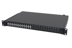 Fiber Optic Termination/Splice Panel, 1U, 19 in, 12 SC simplex adapter, multimode, black