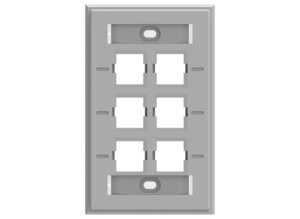 Faceplate Kit, Labelled, 1-gang, 6 port, electric gray