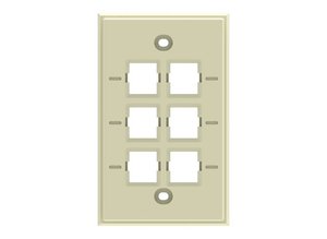 Faceplate Kit, no label, 1-gang, 6 port, electric almond