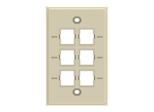 Faceplate Kit, no label, 1-gang, 6 port, electric ivory