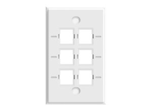 Faceplate Kit, no label, 1-gang, 6 port, pro white
