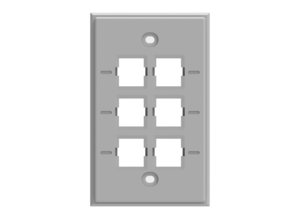Faceplate Kit, no label, 1-gang, 6 port, electric gray