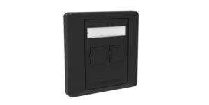 Faceplate Kit, universal, two ports, British Standard style, unshuttered, black