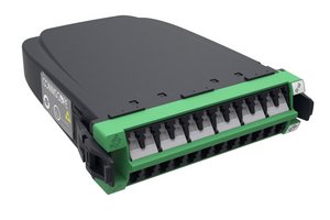 G2 LL Singlemode MPO 12 distribution module, 24 LC APC to 2x12f MPOs pinned, internal shutters