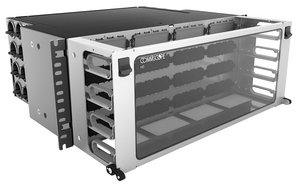 High Density 4U modular cassette fixed Panel, accepts (16) G2 modules or MPO panels, providing up to 192 du…