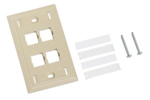 L Type Flush Mounted Faceplate, 4 port, ivory