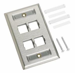 M14SP-L 4-port Single Gang Stainless Steel Faceplate with Label