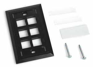 L Type Flush Mounted Faceplate, 6 port, black