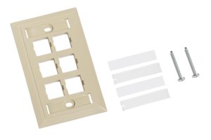 L Type Flush Mounted Faceplate, 6 port, ivory