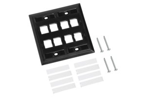 L Type Flush Mounted Double Gang Faceplate, eight port, black