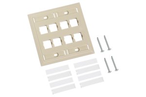 L Type Flush Mounted Double Gang Faceplate, eight port, ivory