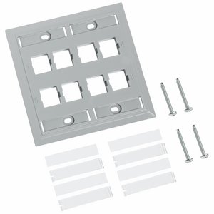 L Type Flush Mounted Double Gang Faceplate, eight port, gray