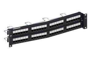 Unshielded Recessed Angled Distribution Module Panel, Cat 6A, 2U, 48 port, Black