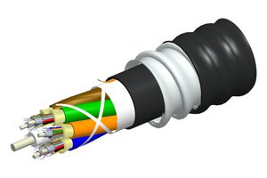 Fiber indoor/outdoor cable, LazrSPEED® Plenum Distribution, interlocking aluminum armored with plenum jacke…