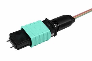 Qwik-Fuse MPO Connector, PINNED, OM3/4/5, Aqua, Bare Ribbon, Male single pack