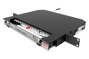 RapidFiber® Termination Panel, 24-Position LC to MPO, 1RU, indoor/outdoor, multimode (OM4), 31 m, black