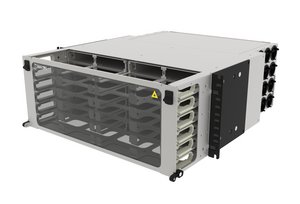Ultra High Density 4U modular cassette sliding Panel, accepts (24) G2 modules or MPO panels, providing up t…